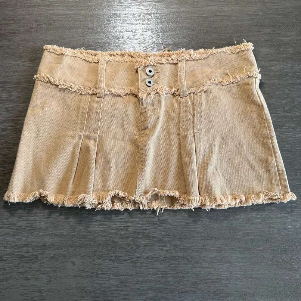 I.AM.GIA Khaki Tan Denim Micro Mini Skirt Distressed M